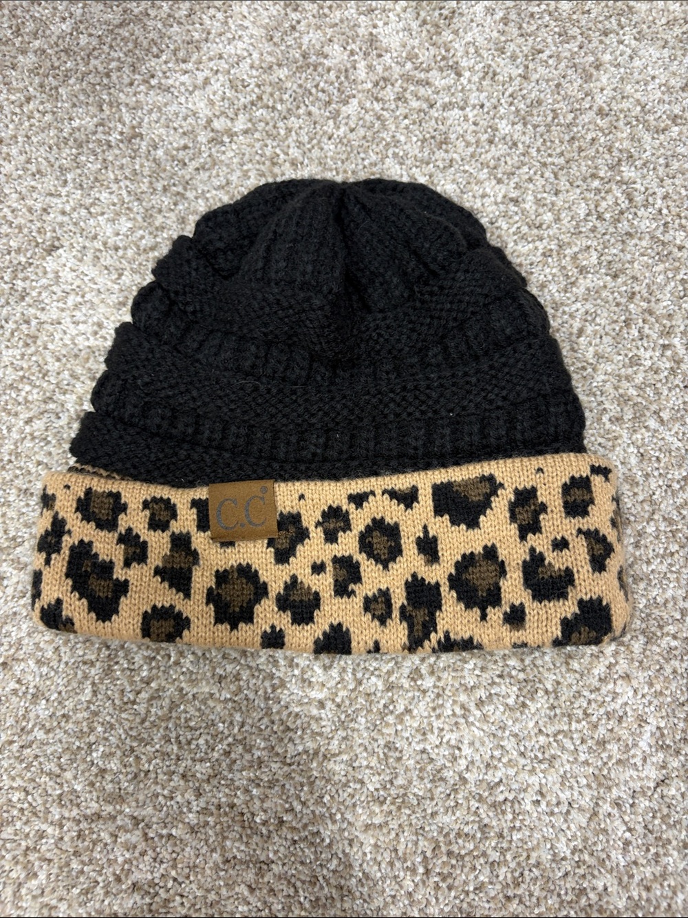 C.C black and leopard winter beanie